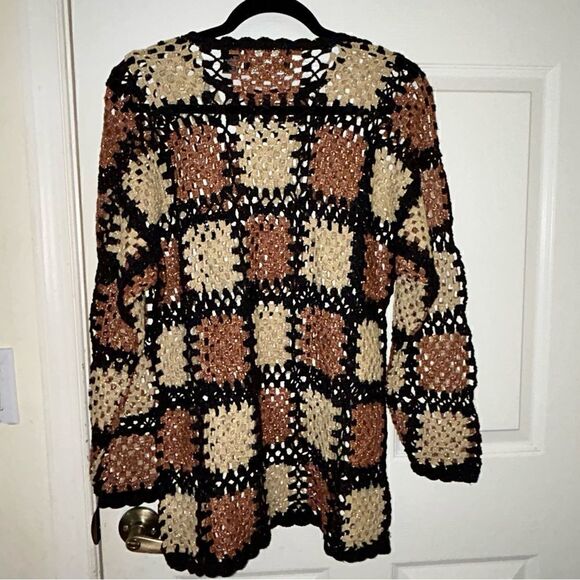 NEK Northeast Knitters Metallic Crochet Block Squares Knit Sweater - Picture 6 of 6